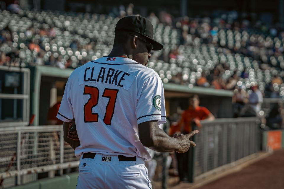 Lansing Lugnuts outfielder Denzel Clarke played in the MLB All-Star Futures Game and is among the Oakland A's prospects general manager David Forst is excited about. Clarke hit inside-the-park home runs in back-to-back games with Forst in attendance this week.