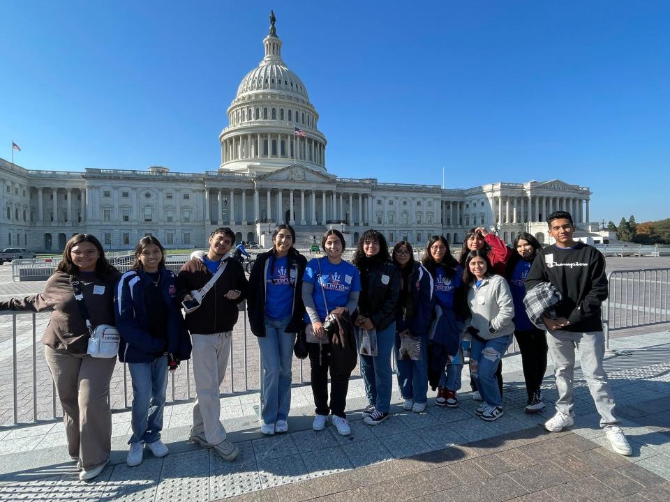 Student leaders from Indio High School pose for a group photo outside of the White House in Washington D.C.