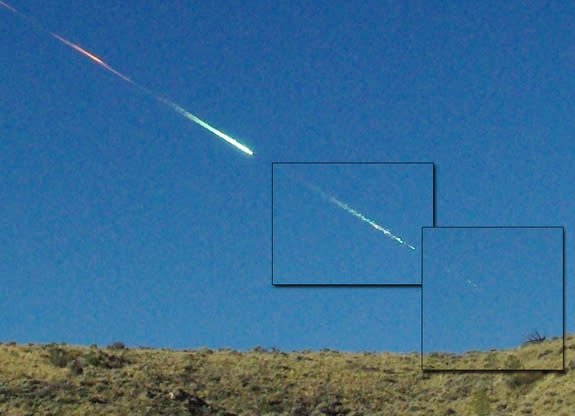 A composite image showing how the Sutter's Mill meteorite fell in California in April 2012.