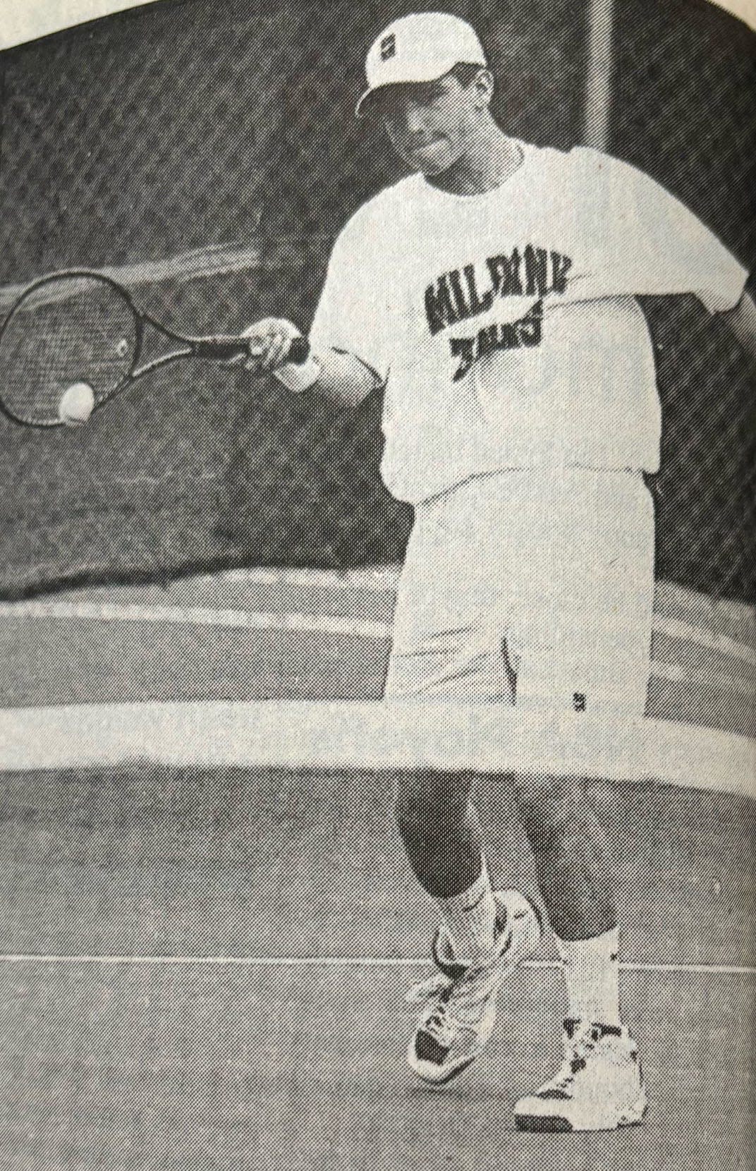 Milbank's Phillippe Sudan, a foreign exchange student from Switzerland, advanced to the first flight singles championship in the 1996 state high school boys tennis touranment before falling.