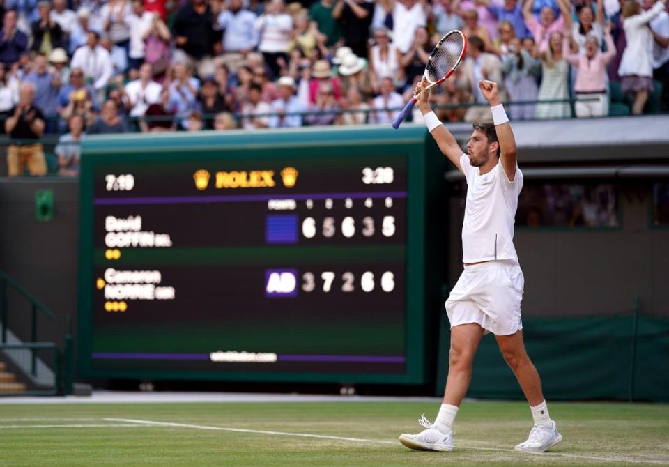 Cameron Norrie celebrates reaching the Wimbledon semi-finals (John Walton/PA) (PA Wire)