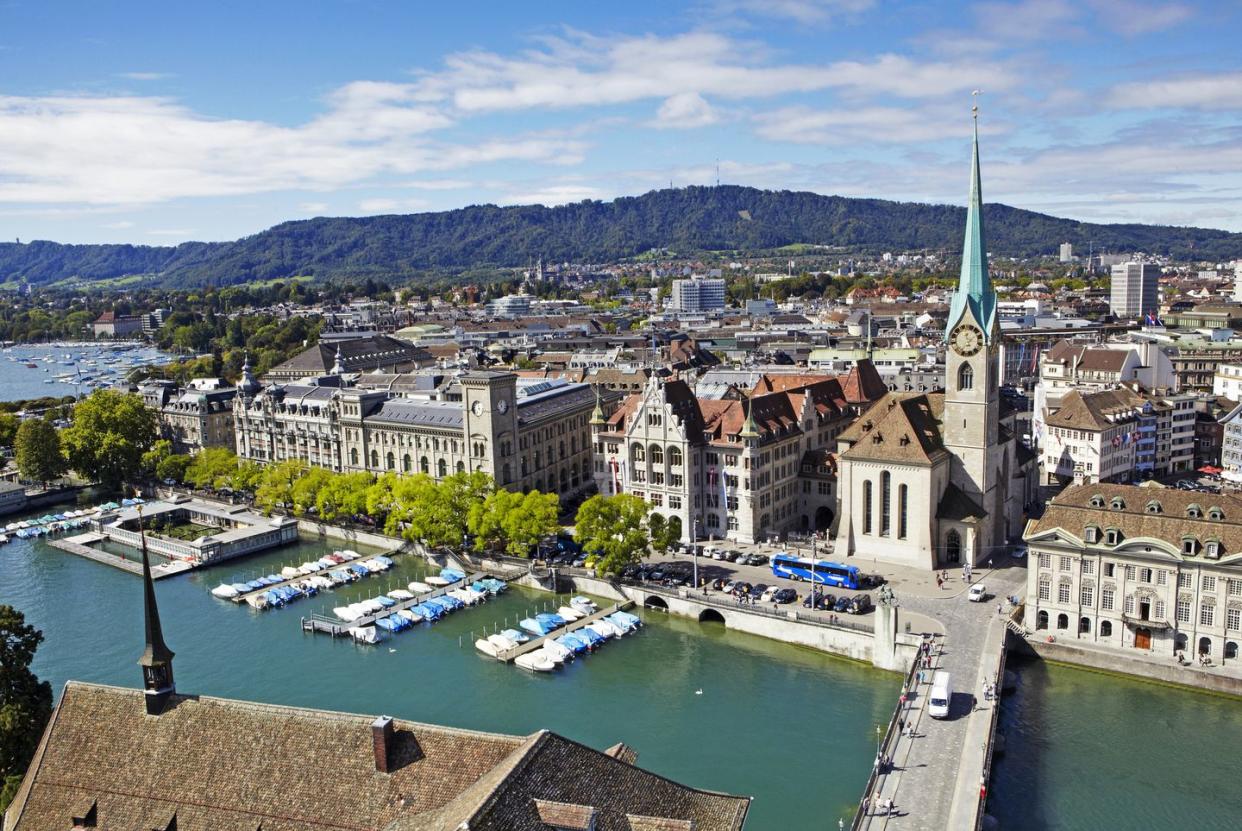 skyline of zurich and limmat river