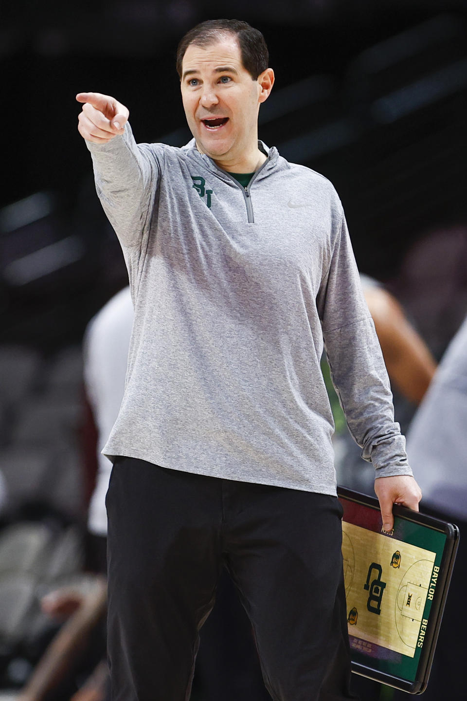 Baylor head coach Scott Drew gives instructions to his players during the second half of an NCAA college basketball game against Washington State on Sunday, Dec. 18, 2022, in Dallas. Baylor won 65-59. (AP Photo/Brandon Wade)