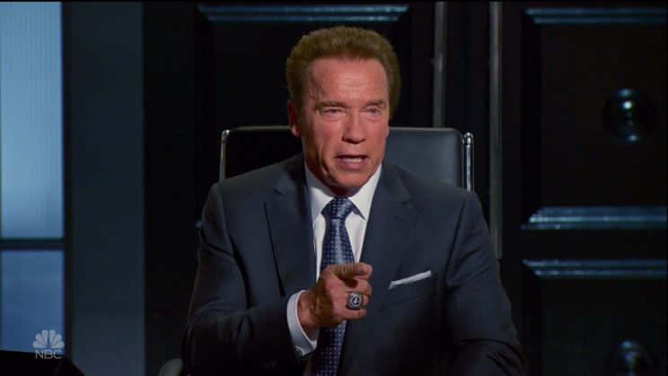 Arnold Schwarzenegger on 'Celebrity Apprentice' (credit: NBC)