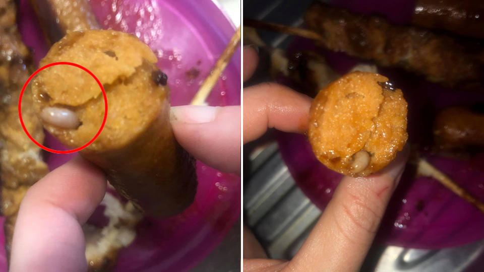 A Coles customer came across a maggot in her sausages, after her daughter already finished eating. Source: Facebook.