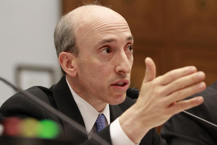Commodity Futures Trading Commission  chairman Gary Gensler testifies before the House Financial Services Committee on Capitol Hill in Washington, on Tuesday, June 19, 2012. (AP Photo/Jacquelyn Martin)