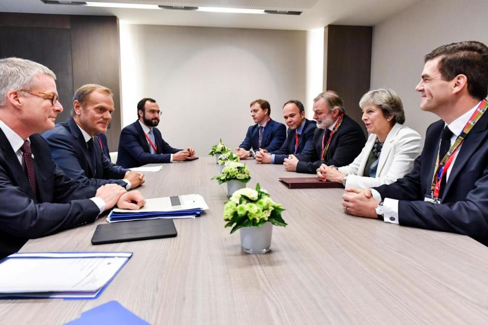 Negotiations: May and Tusk attend a meeting last week (REUTERS)