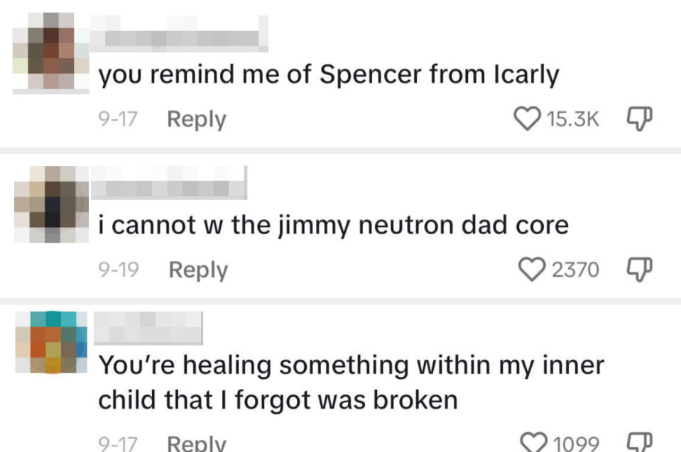 Comment's from Myra's video include: "You remind me of Spencer from 'iCarly,'" "I cannot with the Jimmy Neutron dad core," and "You're healing something within my inner child that I forgot was broken"