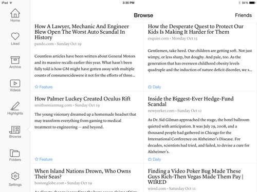 RSS feed on a tablet