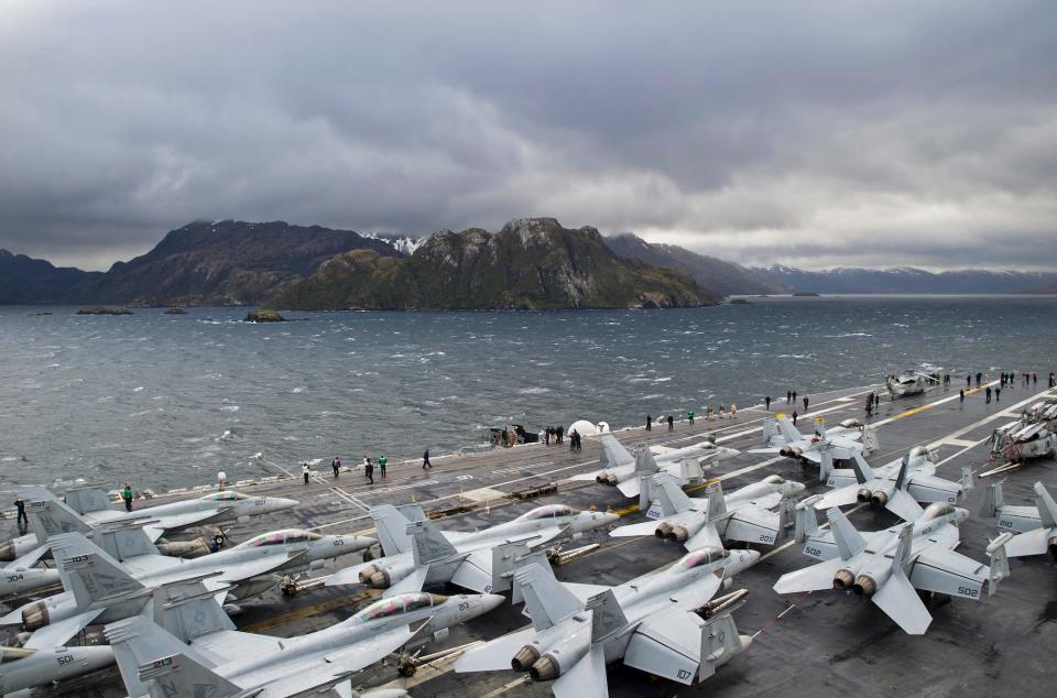 Navy aircraft carrier George Washington in Strait of Magellan