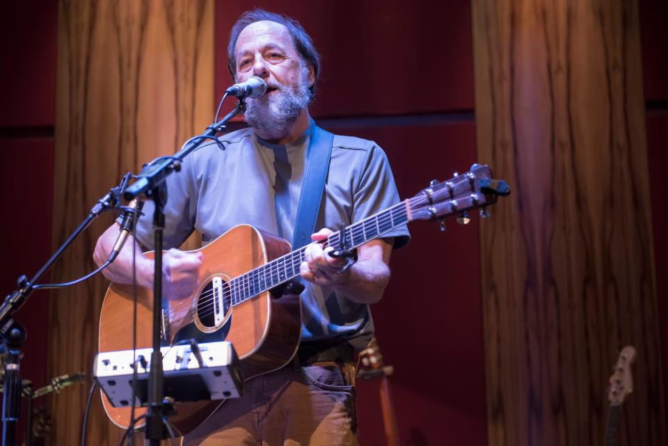 Bob McPeek sings an original comedy song at "We've Had It With Hurricanes," a comedy song benefit for Harvey and Irma relief at Heartwood Soundstage in Gainesville in 2017.