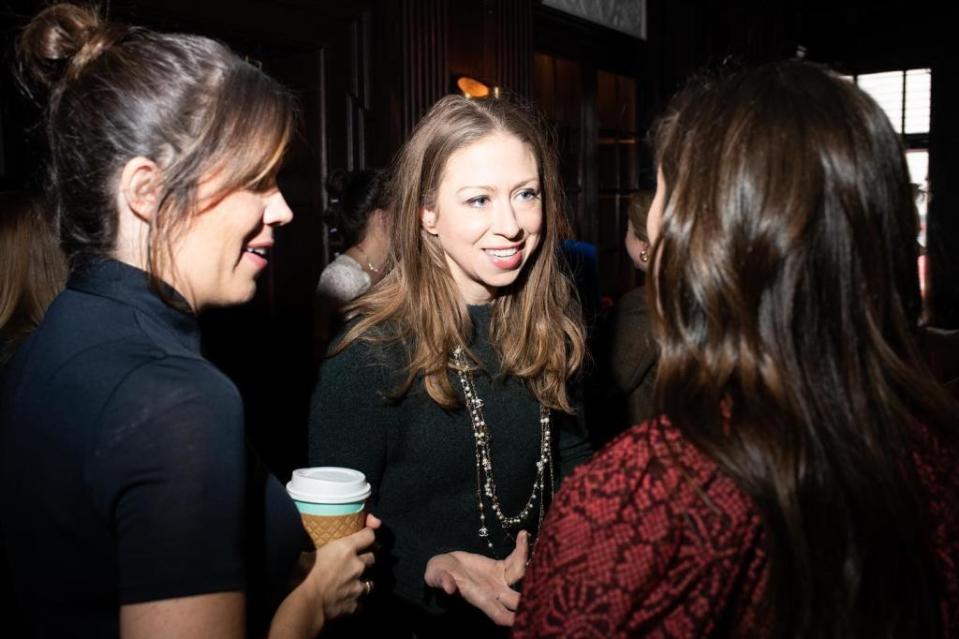 Chelsea Clinton (center) has appeared at Oula’s events to talk up its offering of more midwife-led care for moms. It was co-founded by former management consultants Elaine Purcell (left) and Adrianne Nickerson. Oula Health/ Instagram