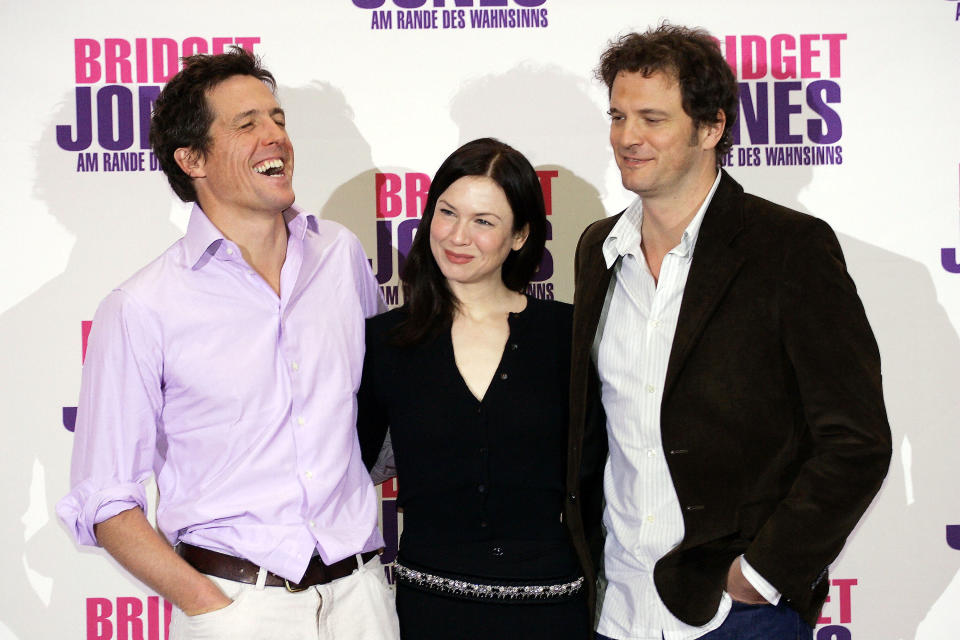 Hugh Grant, Renee Zellweger y Colin Firth reunidos en la presentación de la secuela de 'El diario de Bridget Jones'  (Foto: Carsten Koall/Getty Images)