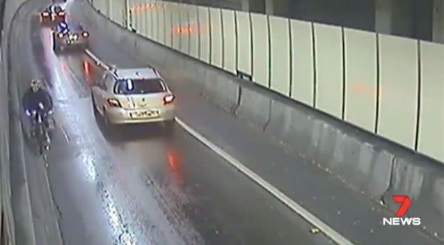 A cyclist caught riding against the traffic. Source: 7News