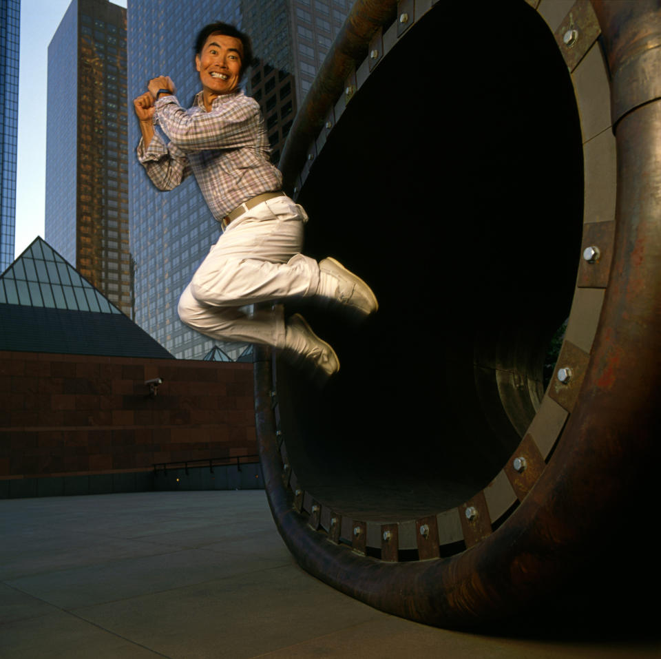 Portrait session with George Takei at MOCA in downtown Los Angeles, featuring a sculpture by Richard Deacon.