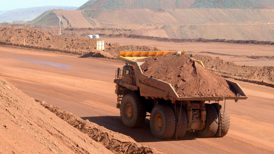 Haulage truck at the Rio Tinto West Angelas iron ore mine in the Pilbara region of West Australia Wednesday, July 9, 2014. (AAP Image/Alan Porritt)