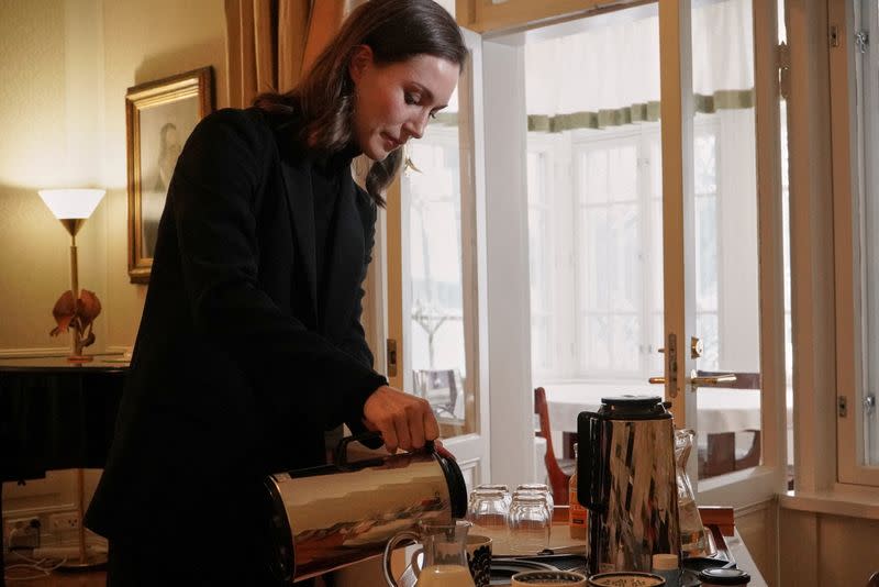 Finland's PM Marin is pictured at her official residence, Kesaranta, in Helsinki