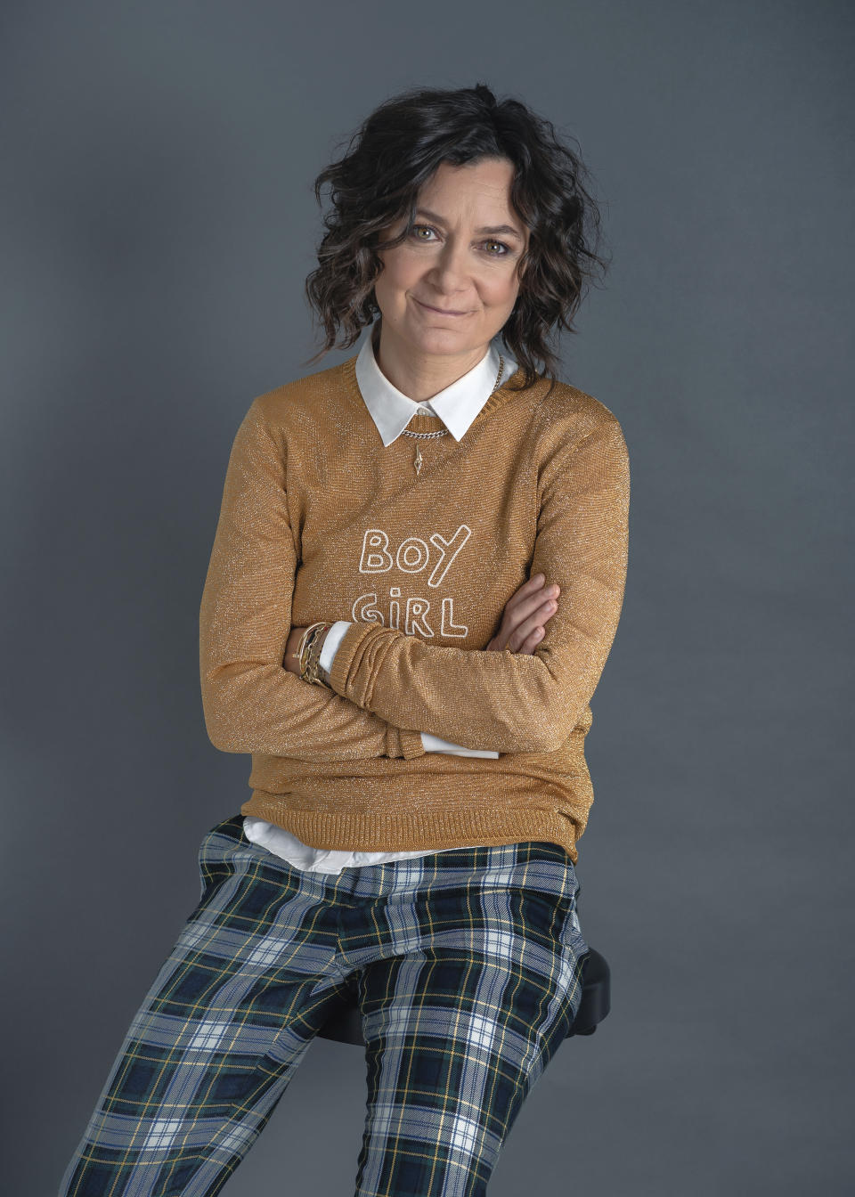 This Sept. 19, 2019 photo shows actress Sara Gilbert, star of the ABC comedy "The Conners," posing for a portrait in New York. Season two premiers Tuesday at 8 p.m. EST. (Photo by Christopher Smith/Invision/AP)