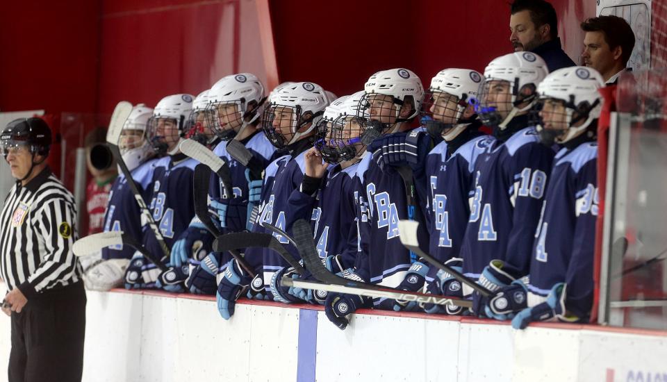 The CBA bench during their game against Catholic at the Jersey Shore Arena in Wall Monday afternoon, December 19, 2022.