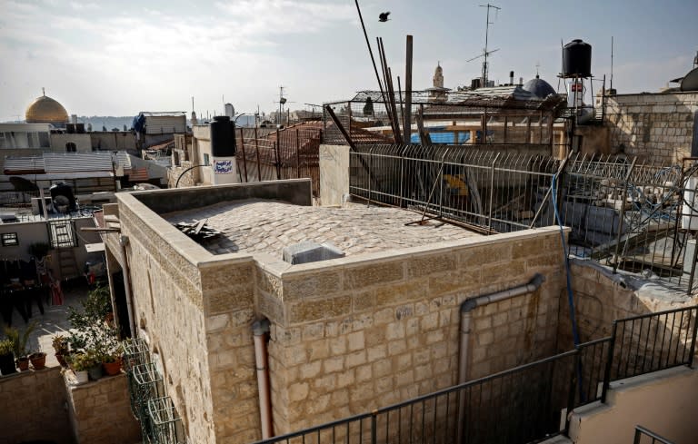 This picture taken on December 4, 2018 shows the roof of a home in the Muslim Quarter of Jerusalem's Old City that was bought by Israeli settlers