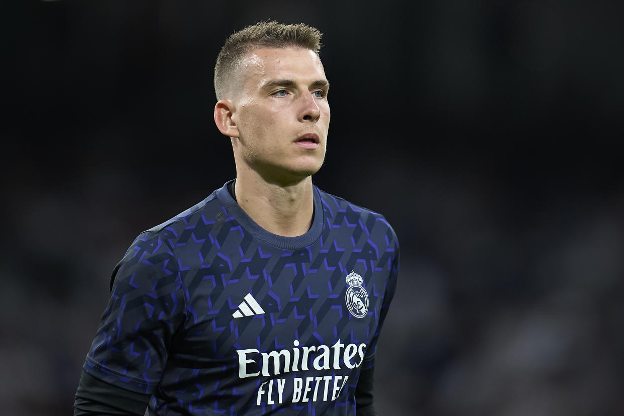 Andriy Lunin previo a un partido de LaLiga entre el Real Madrid y el Betis, el pasado 25 de mayo. (Carlos Perez/Quality Sport Images/Getty Images)