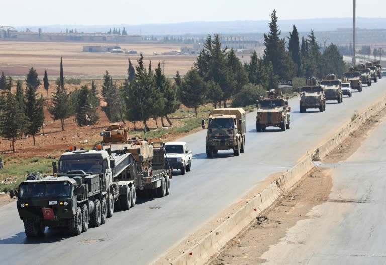 Turkish forces are seen in a convoy near the Idlib province town of Saraqib on August 29, 2018 as Ankara seeks to use its influence with the jihadists of the Hayat Tahrir al-Sham (HTS) group to avert a major government offensive against them