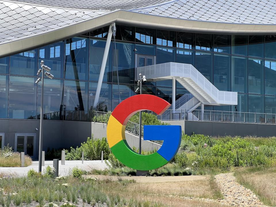 MOUNTAIN VIEW, CA - JUNE 16: A signage is displayed outside Google's new Bay View campus on June 16, 2022 in Mountain View, California. (Photo by Zhang Yi/VCG via Getty Images)