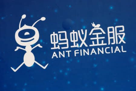 FILE PHOTO - A logo of Ant Financial is displayed at the Ant Financial event in Hong Kong, China November 1, 2016. REUTERS/Bobby Yip/ File Photo