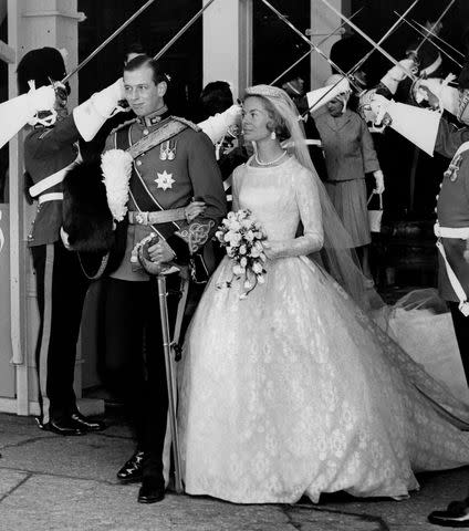 <p>CENTRAL PRESS PHOTO LTD/AFP via Getty</p> The Duke of Kent and Katharine Worsley on their June 8, 1961 wedding day.