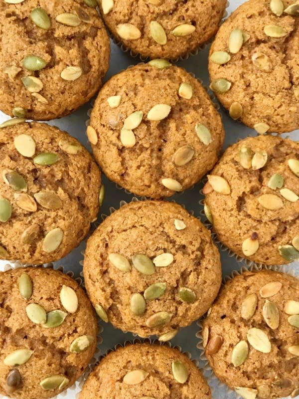 <p>Together as a Family</p><p>These healthier honey wheat pumpkin muffins have no white flour or white sugar and only need one bowl! Made with honey, whole wheat flour, brown sugar, pumpkin and warm pumpkin spice. </p><p><strong>Get the recipe: <em><a href="https://togetherasfamily.com/honey-wheat-pumpkin-muffins/" rel="nofollow noopener" target="_blank" data-ylk="slk:Honey Wheat Pumpkin Muffins;elm:context_link;itc:0;sec:content-canvas" class="link ">Honey Wheat Pumpkin Muffins</a></em></strong></p>