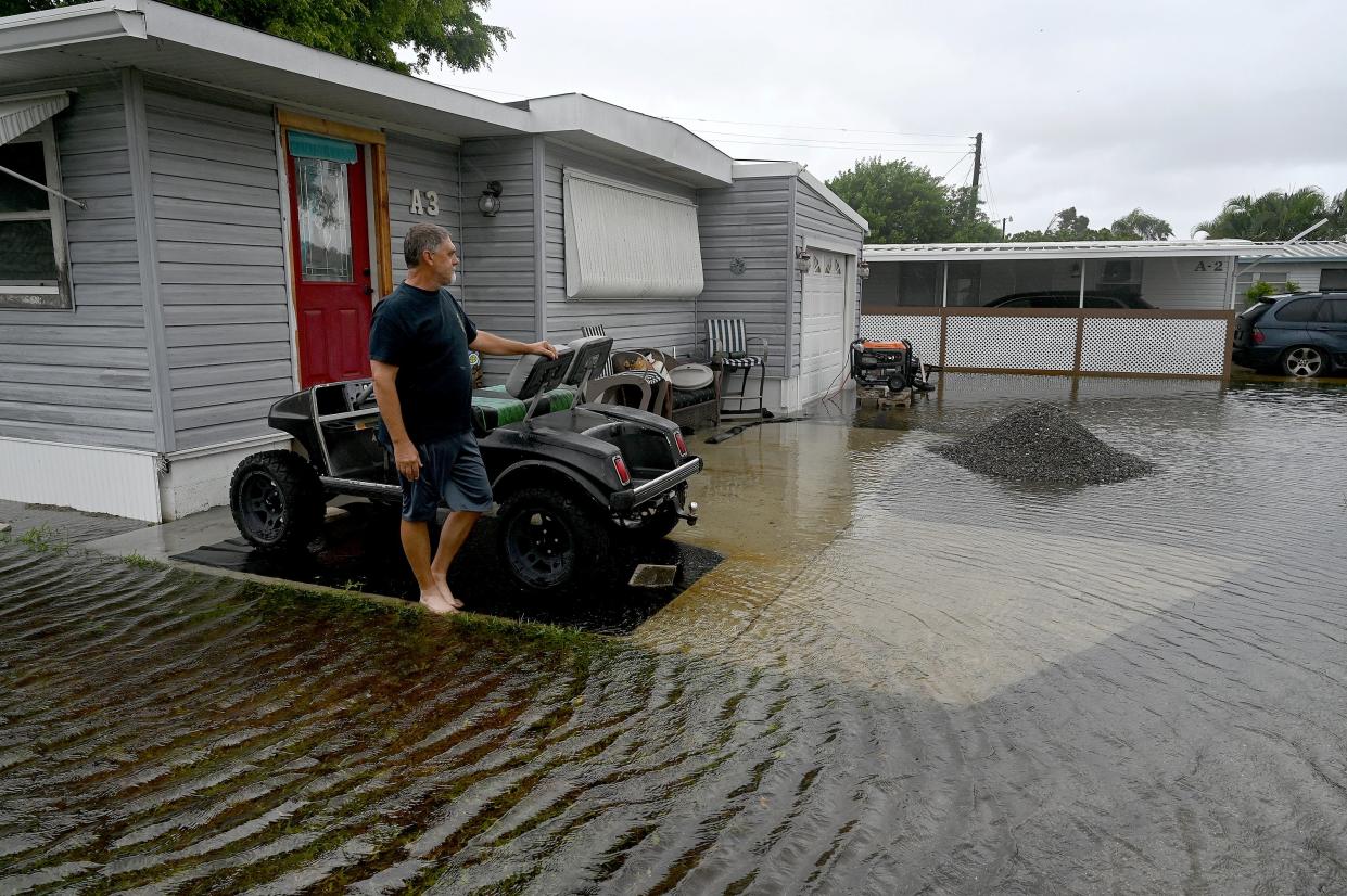 Roger Huffman’s home in Bradenton, Florida’s Villa Del Sol mobile home park has been left without power (AP)