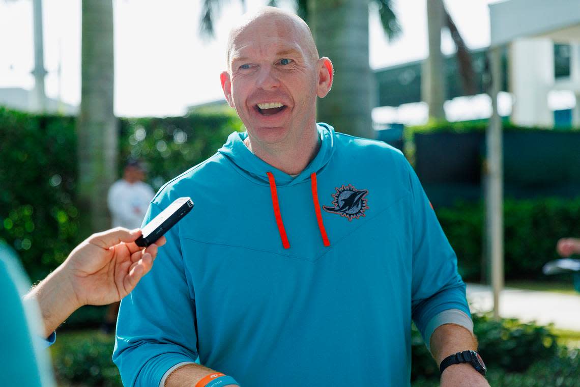 Miami Dolphins offensive line coach Butch Barry speaks with the media before NFL football training camp at Baptist Health Training Complex in Hard Rock Stadium on Tuesday, August 22, 2023 in Miami Gardens, Florida. David Santiago/dsantiago@miamiherald.com