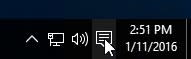 Windows 10 Notifications button