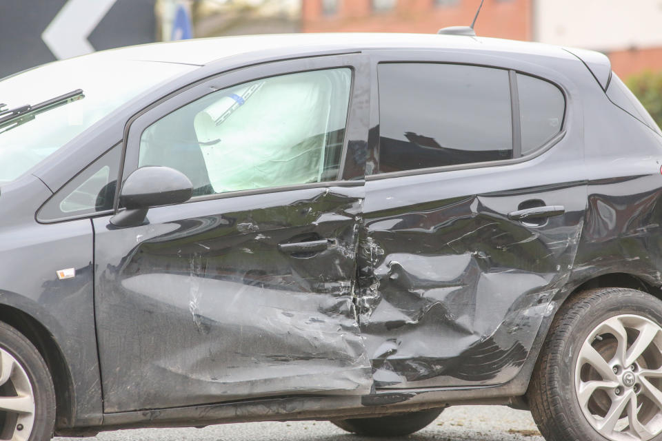 Cars involved in the incident were visibly damaged after they were left at the scene. (SWNS)