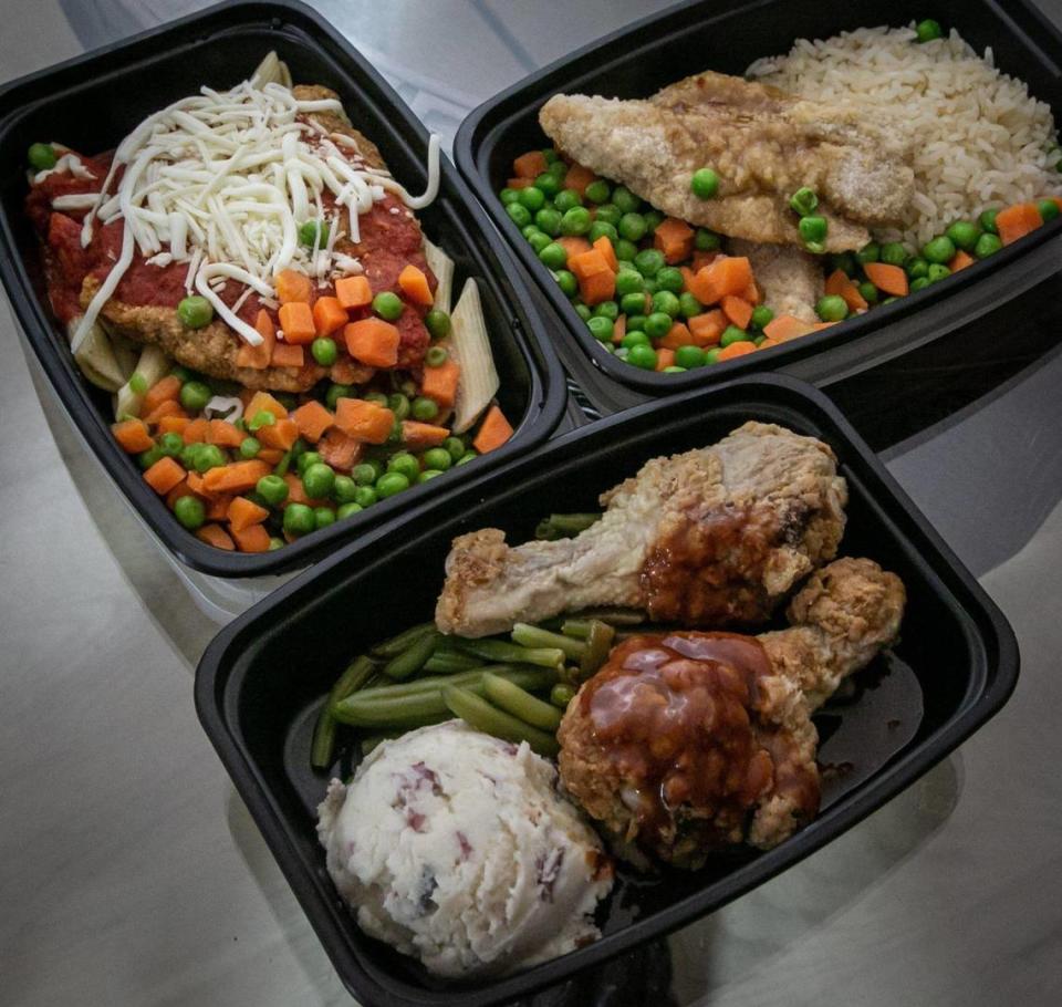 An assortment of meals prepared by DeliverLean that are delivered to senior citizens in Miami-Dade County on Jan. 7, 2021.