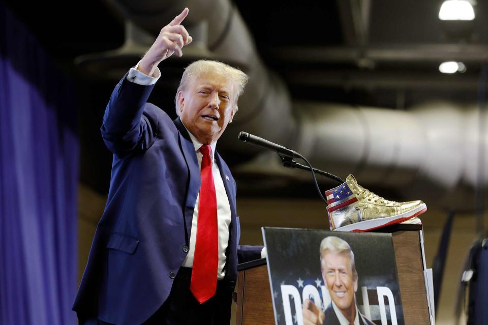 <p>Chip Somodevilla/Getty </p> Donald Trump at Sneaker Con in Philadelphia, Pennsylvania, on Feb. 17.