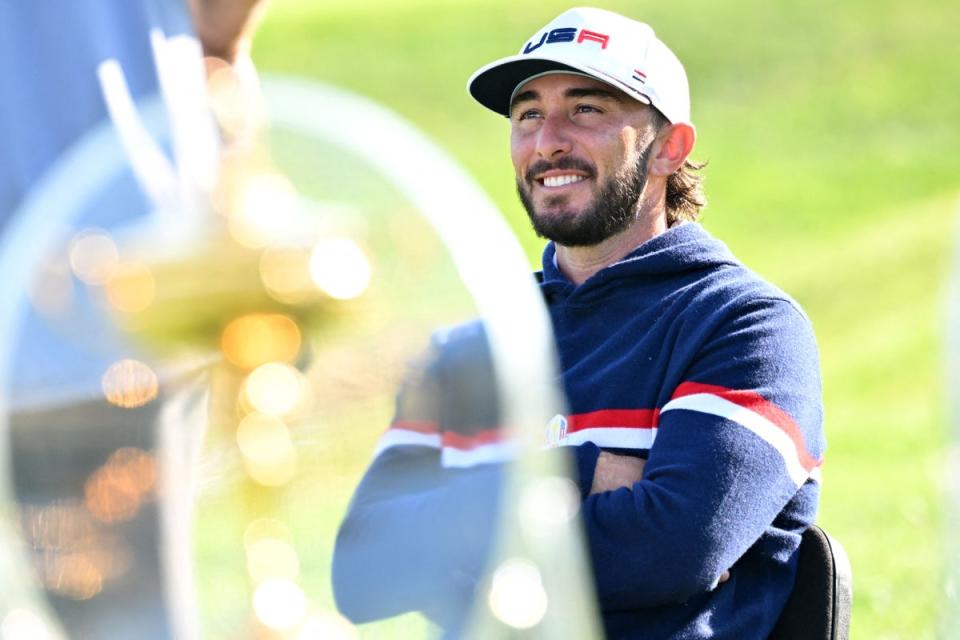 Max Homa smiles during the US team official team portraits ahead of the 44th Ryder Cup (AFP via Getty Images)