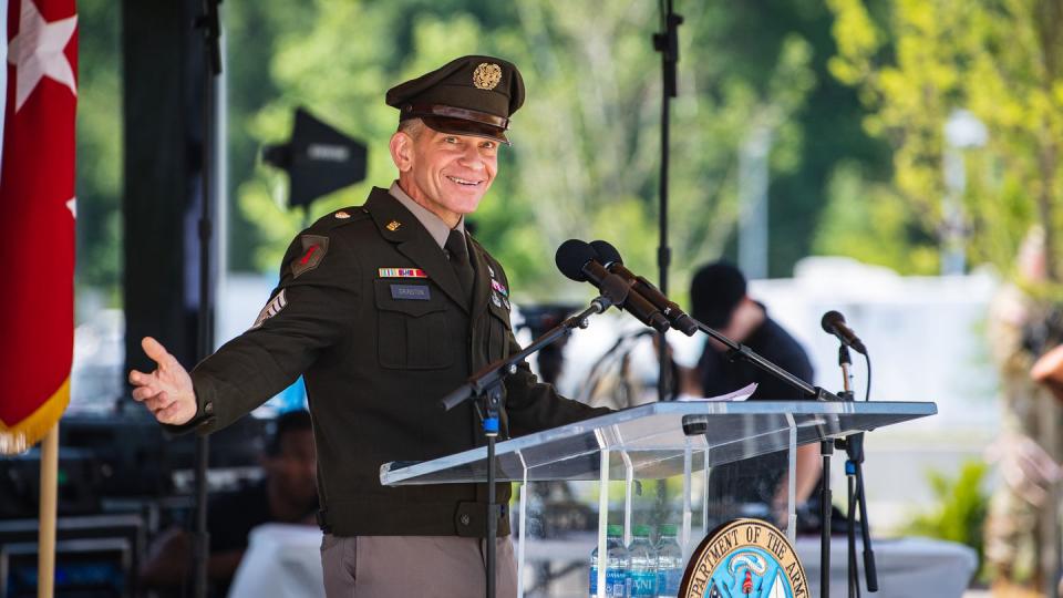 Sergeant Major of the Army Michael Grinston during an Army birthday celebration at the National Museum of the United States Army, Fort Belvoir, Virginia, June 10, 2023 (Henry Villarama/Army)