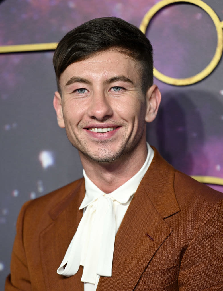 Barry Keoghan attends the "The Eternals" UK Premiere in a brown retro suit