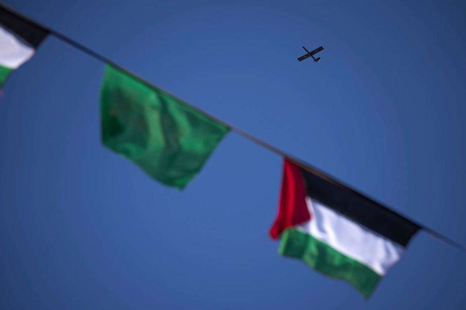 A Hamas drone flies over Gaza City, in the north of the enclave (Copyright 2022, The Associated Press. All rights reserved)