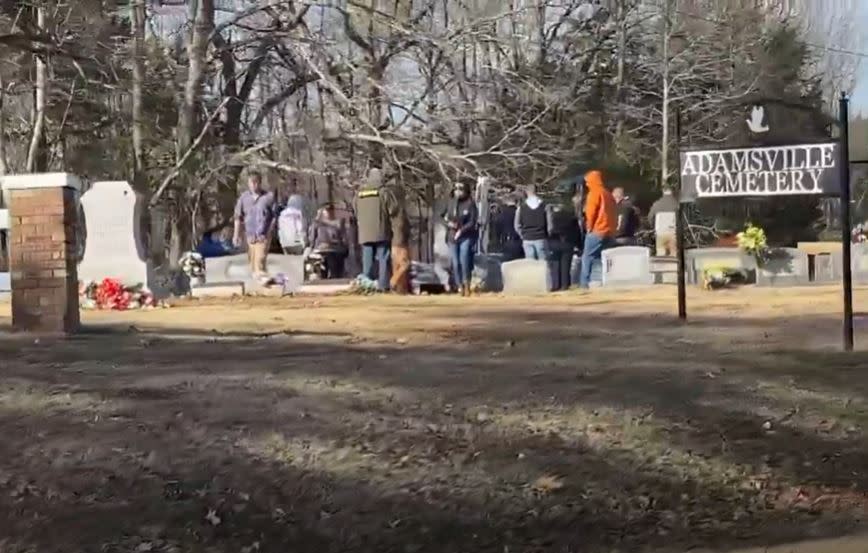 Crews were seen exhuming Pauline Pusser’s remains in Adamsville Cemetery on Thursday (submitted photo)