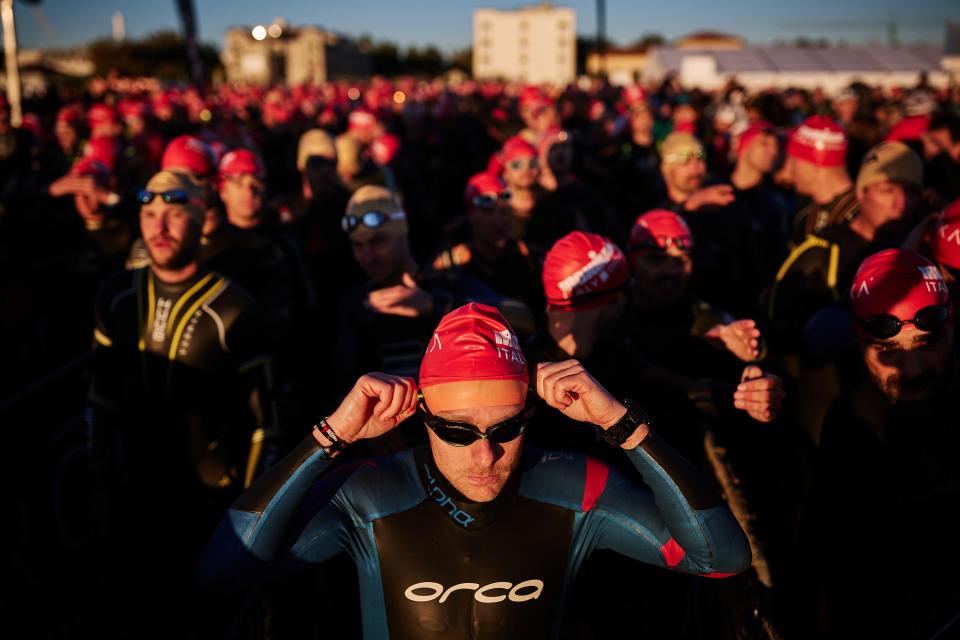 Athletes prepare in the swim section during the IRONMAN 70.3 Cervia / Emilia Romagna on Sept. 18, 2022 in Cervia, Italy.