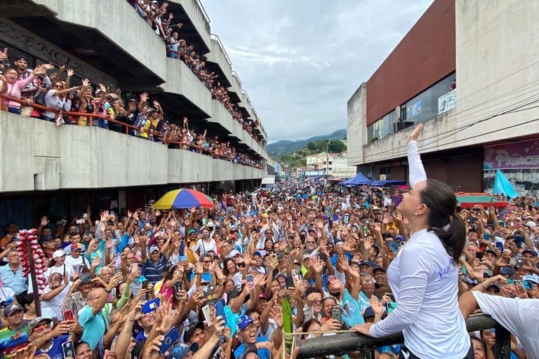 Maria Corina Machado en un acto en Valera el sábado