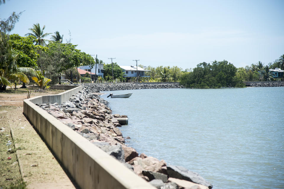 Saibai Island community and seawall in the Torres Strait, Wednesday, November 2, 2022.