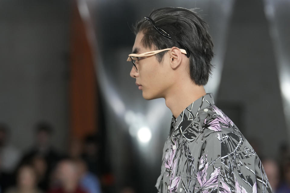 A model wears a creation as part of the Prada men's Spring Summer 2024 collection presented in Milan, Italy, Sunday, June 18, 2023. (AP Photo/Luca Bruno)