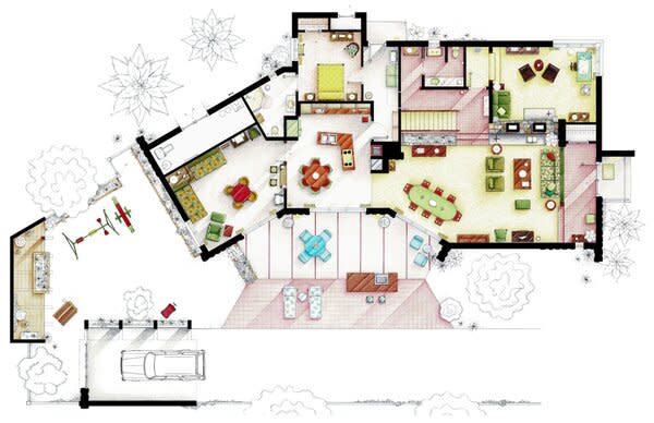Illustrator Iñaki Aliste Lizarralde’s hand-drawn floor plan of the ground level of the Brady family home depicted in the classic sitcom