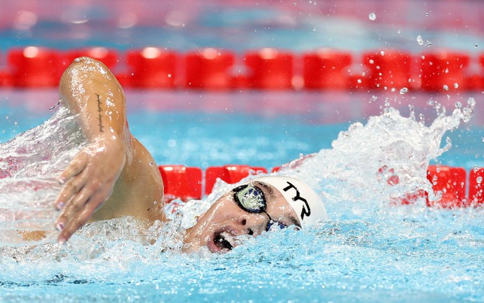 Anastasia Pagonis of Team United States competes in the Women's 400m Freestyle S11 heat on day two of the Paris 2024 Summer Paralympic Games at Paris La Defense Arena on August 30, 2024 in Nanterre, France