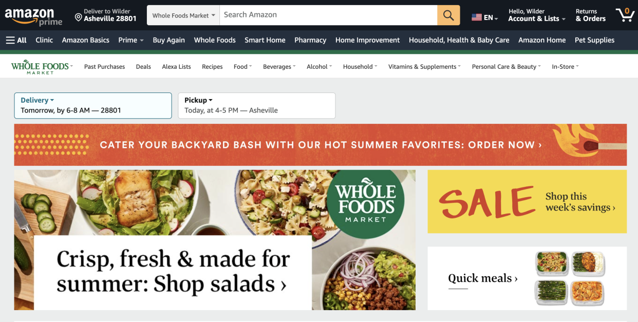 a screenshot showing whole foods delivery on amazon