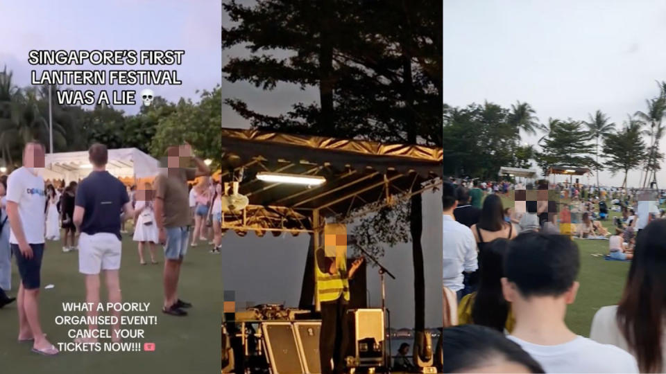 Attendees at Sentosa's Sky Lantern Festival at Palawan Green were charged $50 per person, excluding booking fees. (PHOTO: TikTok/leamingtondiaries and TikTok/syxflicks and Facebook/LawrenceLam)