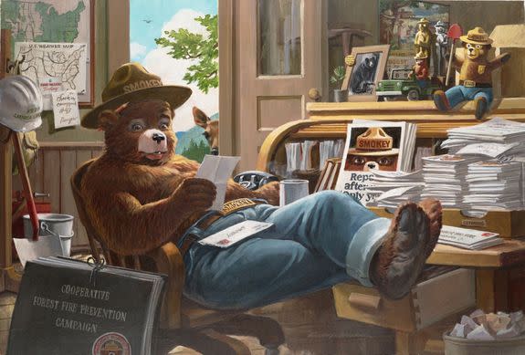 An illustration of Smokey reading his fan mail in 1979.